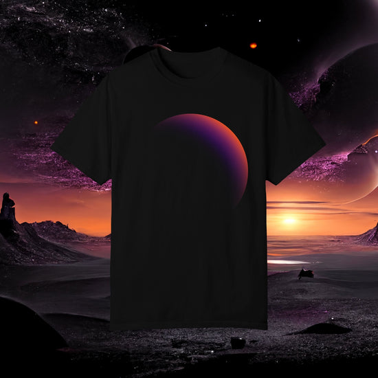 Crescentric Sunset Unisex T-shirt | WHIMSY Collection By Monad - Experience a whimsical twist with our Crescentric Sunset Unisex T-shirt from the WHIMSY Collection by Monad. This oversized tee is not just a garment; it's a mood-lifting flight into comfort. Indulge in the whimsy and make every moment feel just right with this Crescentric Sunset Unisex T-shirt.