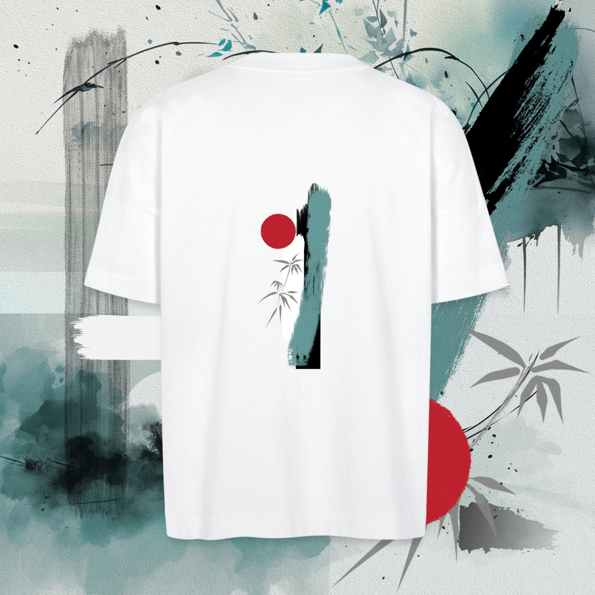 Mizu Unisex Oversize Organic T-shirt | ZENGA Collection by Tōyō  - Experience room to be you with Mizu, the Unisex Oversize Organic T-shirt from the ZENGA Collection by Tōyō. This relaxed all-rounder features a loose fit, wide stand-up collar, and a backside art print by Tōyō. Crafted from 100% cotton with a sturdy fabric weight of 200 g/m², it's the epitome of casual cool.